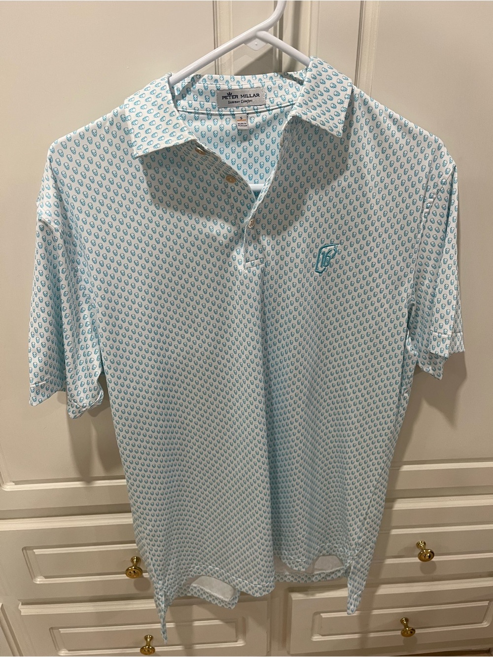 Peter Millar Light Blue Skull-Pattern Golf Shirt